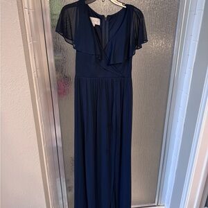 Azazie Navy Ruffle V-Neck Maxi Dress